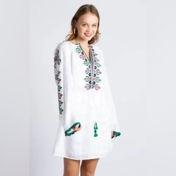 Tory Burch Embroidered Linen Dress Size S/P EUC Boho F0665 - Picture 3 of 11